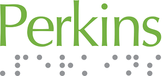 Perkins logo with Braille letters