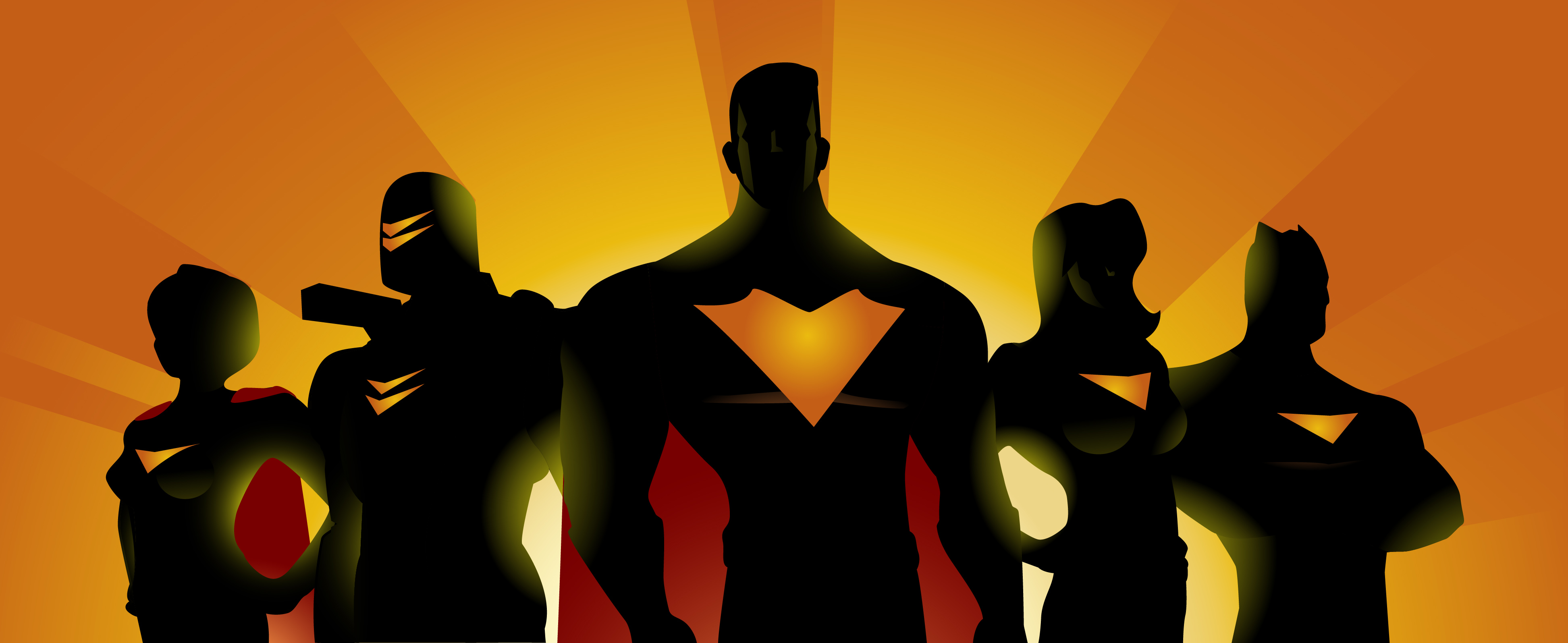 silhouettes of Superman, Batman and Wonderwoman