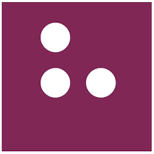 Hadley school logo, three braille dots, purple background