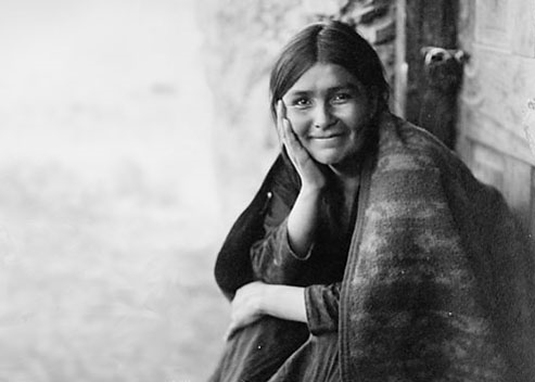 black and white photo of native american girl