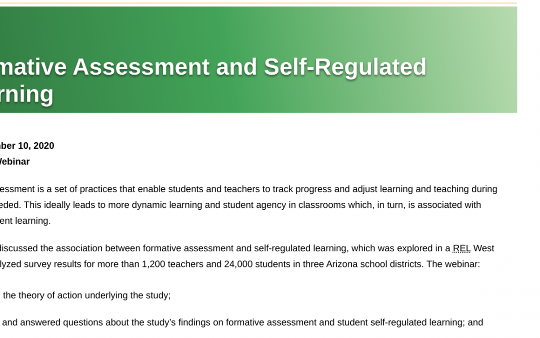 Formative Assessment and Self-Regulated Learning Webinar