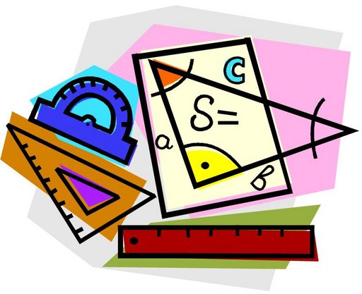 geometry devices, a ruler and angles equation on colorful backgrounds