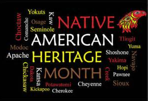 Colorful Native American Heritage Month with different tribe names
