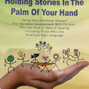 Book cover- green book with hand facing upward with like animated images dancing
