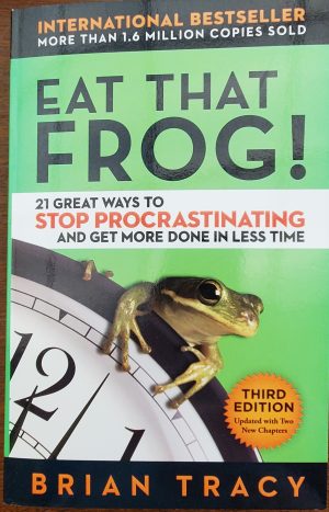 Book cover- green frog sitting on top of a clock