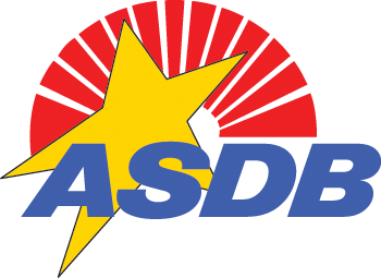ASDB logo represented by a yellow sun with red rays and the letters ASDB