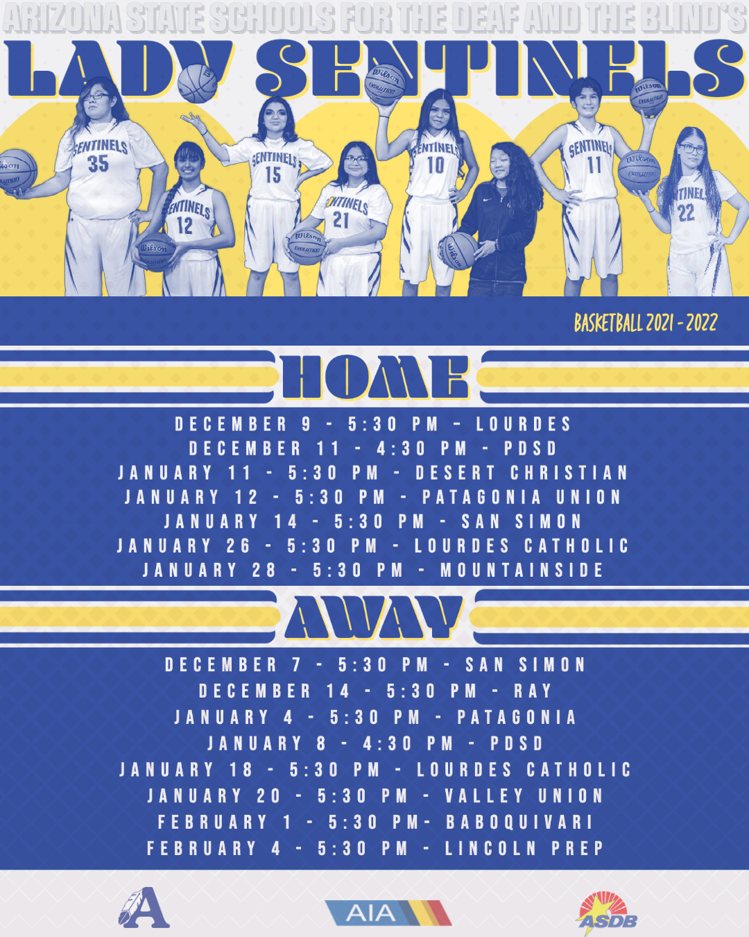 A flyer with all of the dates to the basketball games.