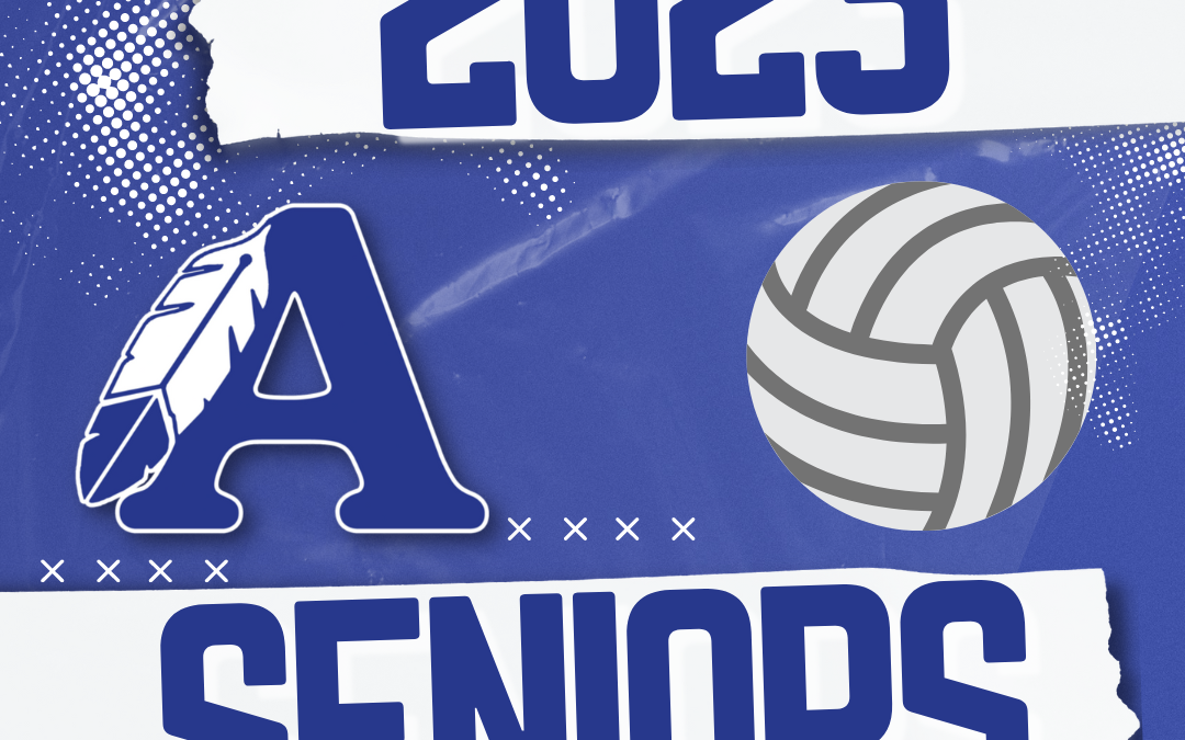 Graphic with the sentinels logo and a volleyball graphic with text that reads, "2023 Seniors."