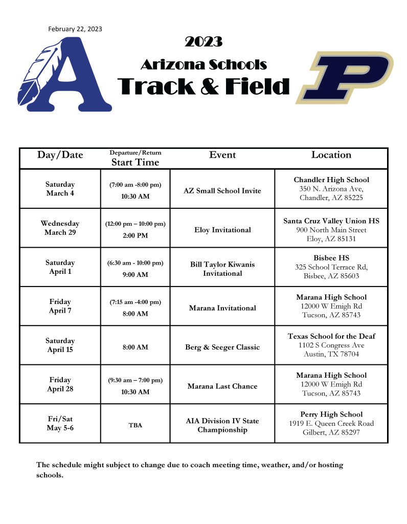 ASDB HS Track Schedule 2023