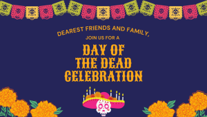 A blue poster for Day of The Dead Celebration.