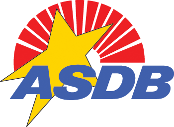 ASDB Logo represented by a yellow star, red sun rays, and the letters ASDB.